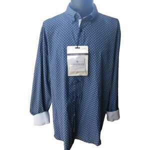 NWT Con.struct Men's XXL Slim Fit Blue Floral LS Button Down Shirt Flip Cuff